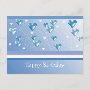 Carte Postale Coeurs bleus flottants Salutation d'anniversaire