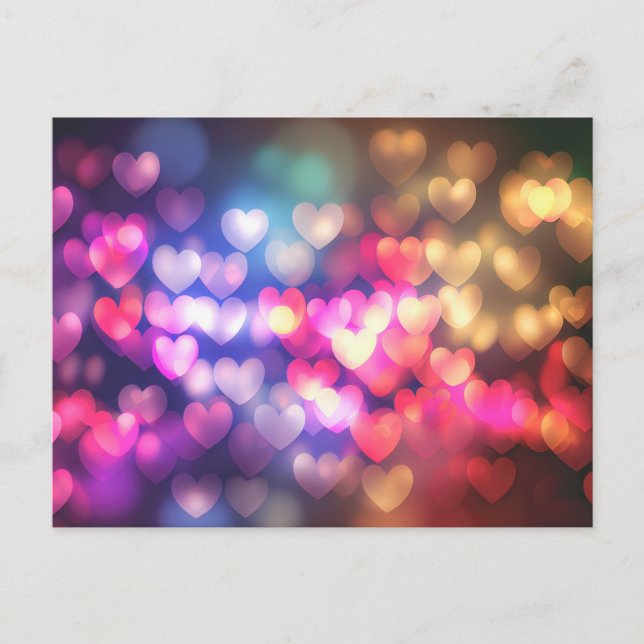 Carte Postale Coeurs Bokeh Rouge Rose Or (Devant)