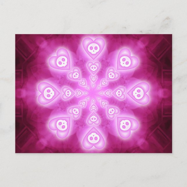 Carte postale Coeurs bonbons et crânes roses (Devant)