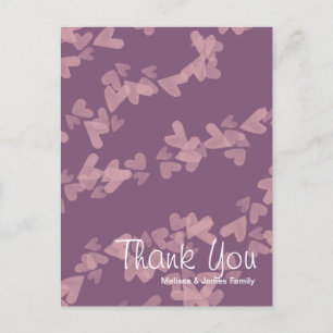 Carte Postale Coeurs d'aquarelle flottants Merci rose mauve