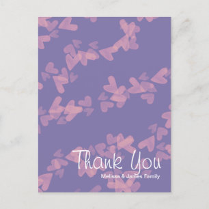 Carte Postale Coeurs d'aquarelle flottants Merci rose violet