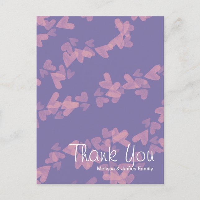 Carte Postale Coeurs d'aquarelle flottants Merci rose violet (Devant)