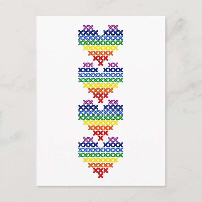 Carte Postale Coeurs d'arc-en-ciel piqués par croix (Devant)