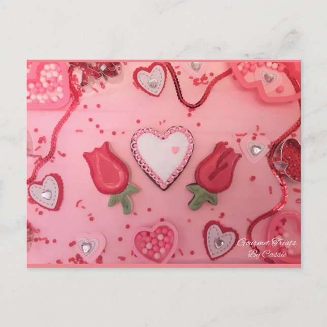Carte Postale Coeurs de chocolat et biscuits de sucre Rose (Devant)