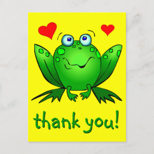 Carte Postale Coeurs de grenouille verte mignonne Merci Jaune