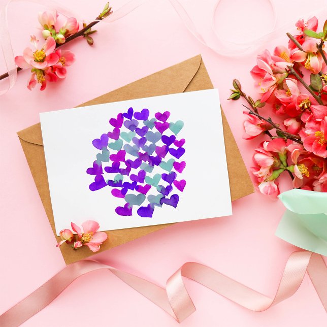Carte Postale Coeurs de la Saint Valentin - violet et aqua (Créateur téléchargé)
