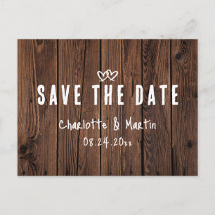 Carte Postale Coeurs de mariage en bois de grange rustique Enreg