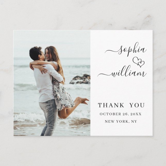 Carte Postale Coeurs de mariage tout simplement élégants Merci p (Devant)