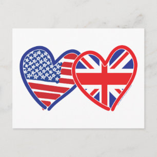Carte Postale Coeurs du drapeau américain/Union Jack