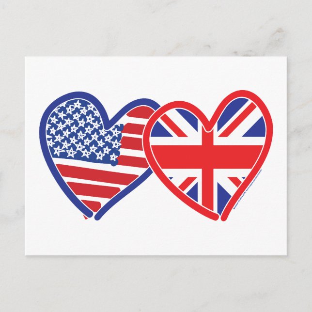 Carte Postale Coeurs du drapeau américain/Union Jack (Devant)