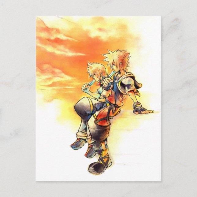 Carte Postale Coeurs du Royaume II | Roxas & Sora Mangeant des g (Devant)