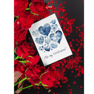 Carte Postale Coeurs en Delft Blue, Valentine