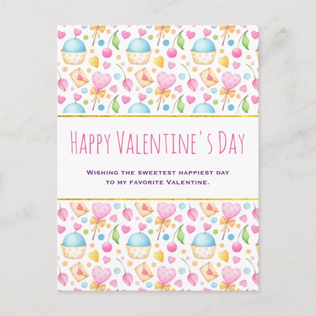 Carte Postale Coeurs et amour Aquarelle Motif Saint Valentin (Devant)