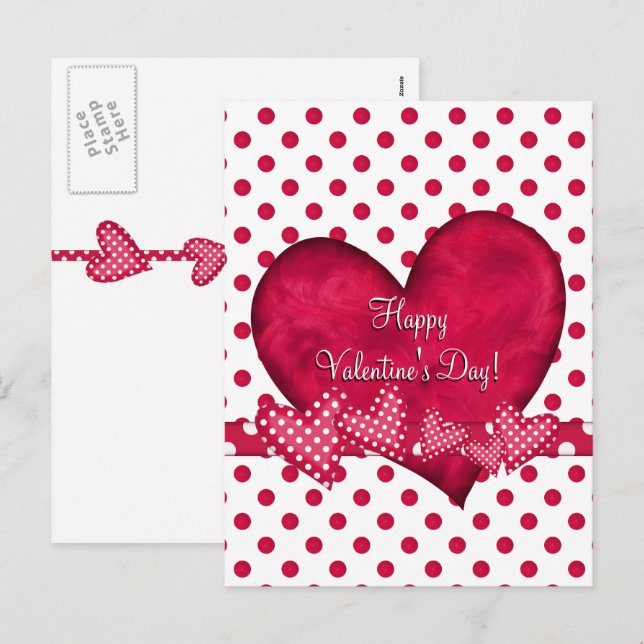 Carte postale Coeurs et points rouges (Devant / Derrière)