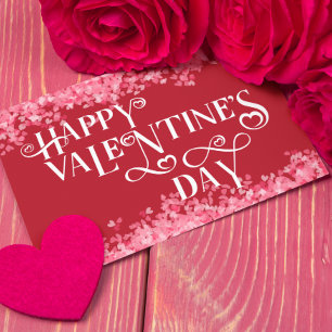 Carte Postale Coeurs Heureuses Saintes-Valentin éparpillés Rouge
