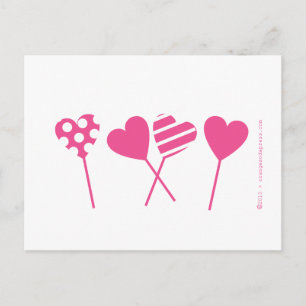 Carte postale Coeurs Lollipop rose