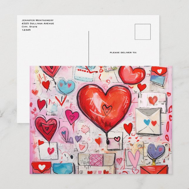 Carte Postale Coeurs lunaires et lettres d'amour Motif (Devant / Derrière)