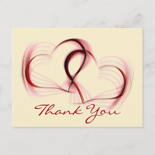 Carte postale Coeurs Mercis rose et rouge (Devant)