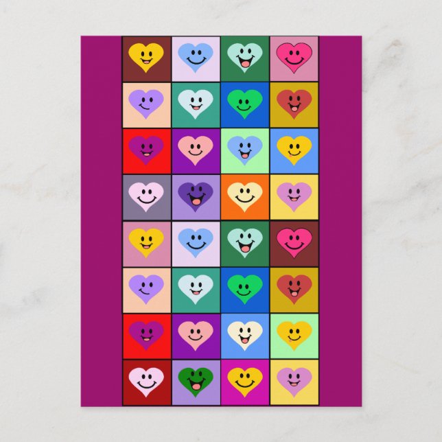Carte Postale Coeurs multicolores (Devant)