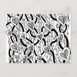 Carte postale Coeurs noir et blanc
