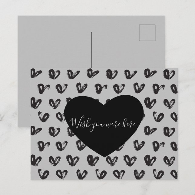 Carte Postale Coeurs noirs gris (Devant / Derrière)