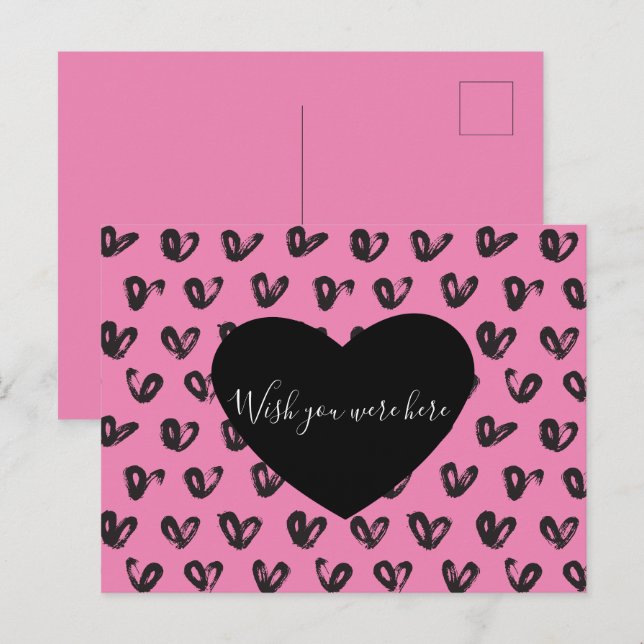 Carte Postale Coeurs noirs roses (Devant / Derrière)