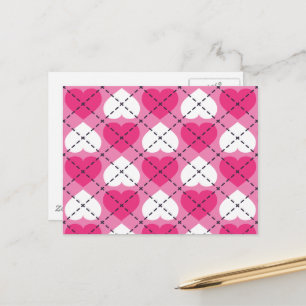 Carte Postale Coeurs rose et blanc - motif Jacquard