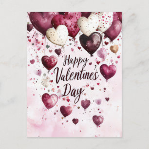 Carte Postale Coeurs rose foncé et blanc Salutation Saint-Valent
