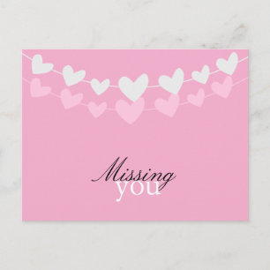 Carte Postale Cœurs roses et blancs Vous manquant