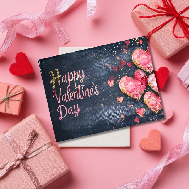 Carte Postale Coeurs roses et dorés sur terre sombre Valentine's (Créateur téléchargé)