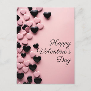 Carte Postale Coeurs roses et noirs sur sol rose Saint Valentin