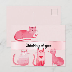 Carte Postale Coeurs roses roux Chats Penser à vous