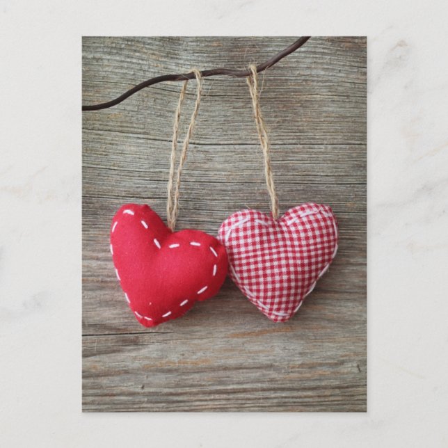 Carte Postale Coeurs rouges en bois Tableau 2 (Devant)