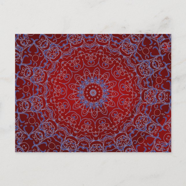 Carte postale Coeurs rouges et dentelle bleue (Devant)