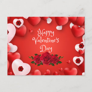 Carte Postale Coeurs rouges Heureuses Saintes-Valentin et Roses