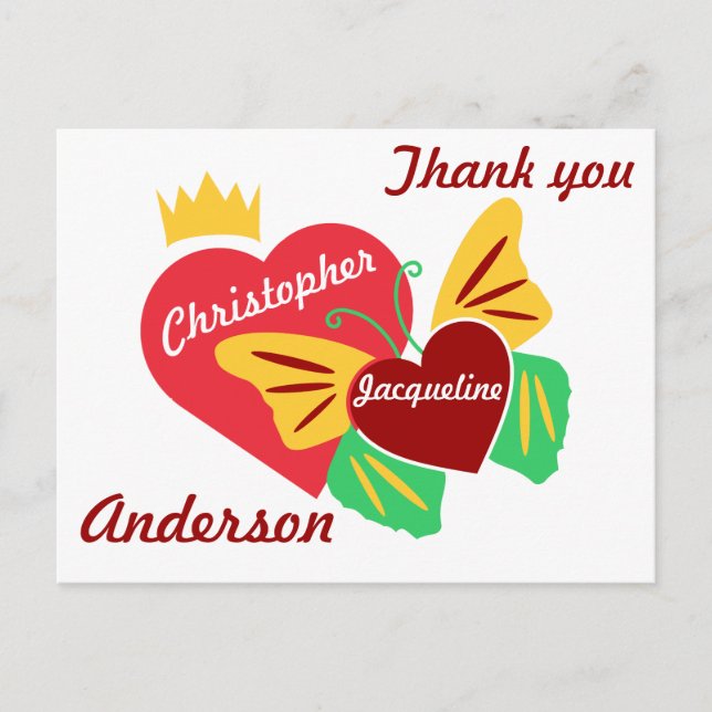 Carte Postale Cœurs Rouges, Papillon Merci (Devant)