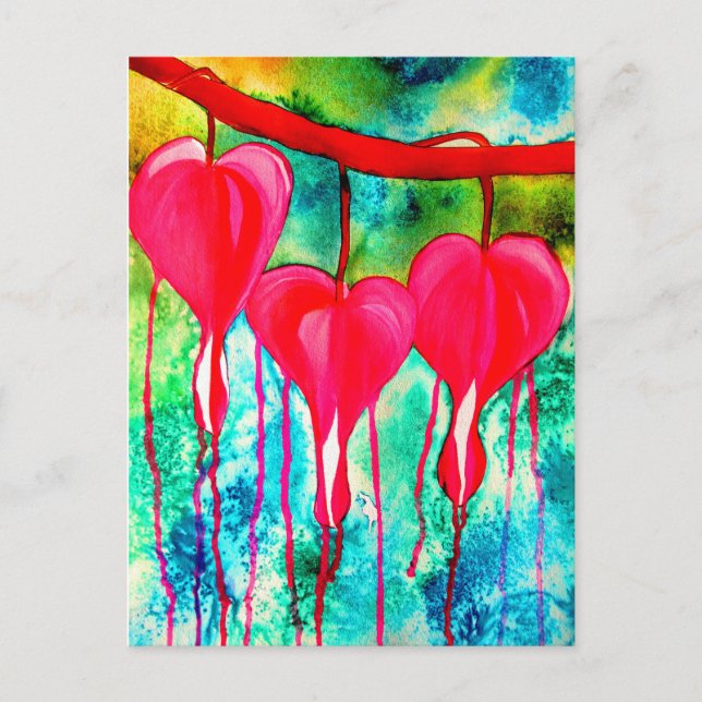Carte Postale Coeurs saignants fleurs art (Devant)