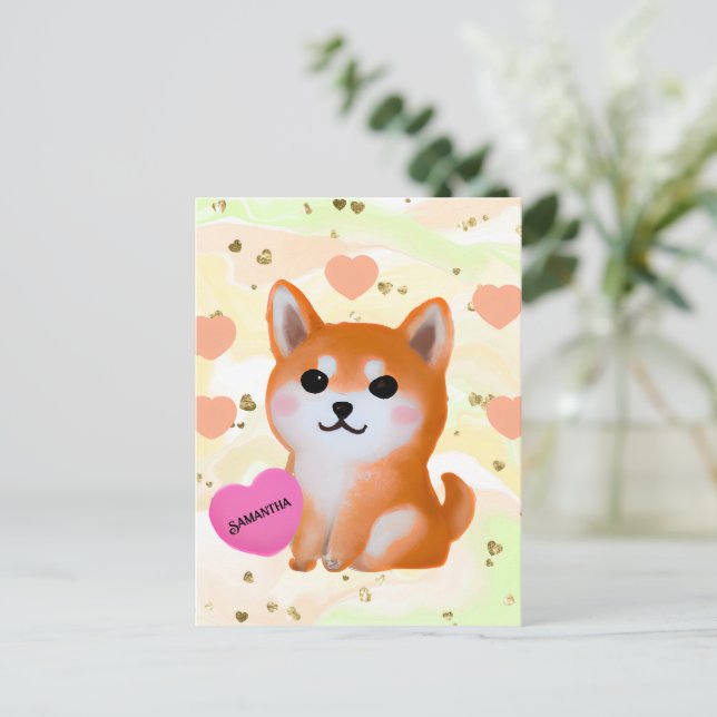 Carte Postale Coeurs Shiba Inu mignons | Pour Amoureux des chien (Debout devant)
