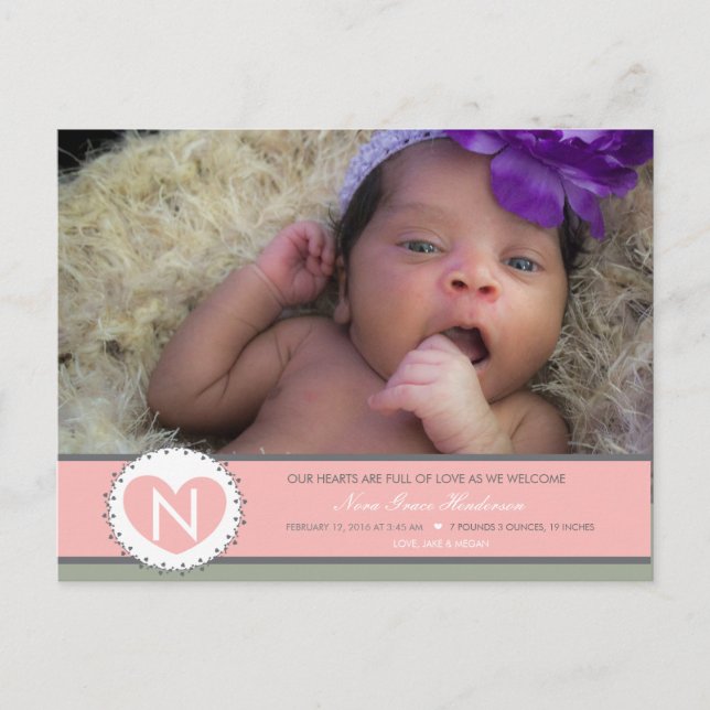 Carte Postale Coeurs sont Full Baby fille annonce de naissance (Devant)