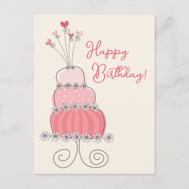 Carte Postale Coeurs Whimsical Merci de gâteau d'anniversaire ro (Devant)