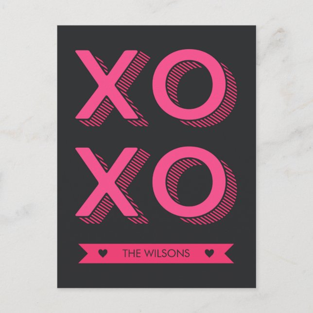 Carte Postale Coeurs XOXO Arrière - plan rose et foncé (Devant)