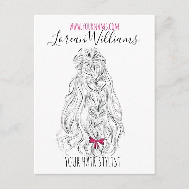 Carte Postale Coiffure moderne Noir Blanc Vave Cheveux Rose Bow (Devant)