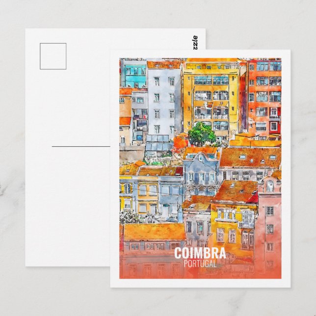 Carte Postale Coimbra Portugal Fameux Voyage Aquarelle Croquis (Devant / Derrière)