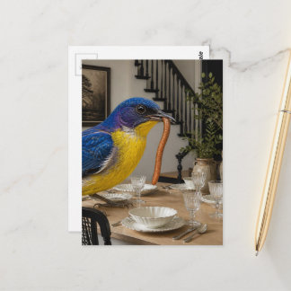 Carte Postale Colage surréaliste d'un oiseau bleu mignon dans la