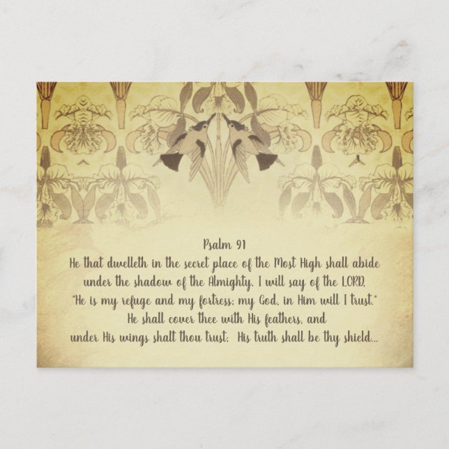 Carte Postale Colibri Art Déco He is My Refuge Psalm 91 (Devant)