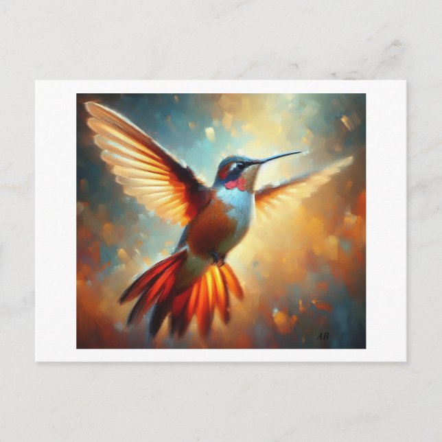 Carte Postale Colibri Coloré en Vol,  (Devant)