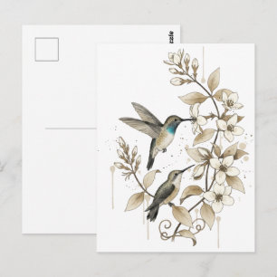 Carte Postale Colibri de jardin fleuri, salutation printanière