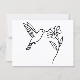 Carte Postale Colibri et Fleur - minimaliste de l'art de la lign