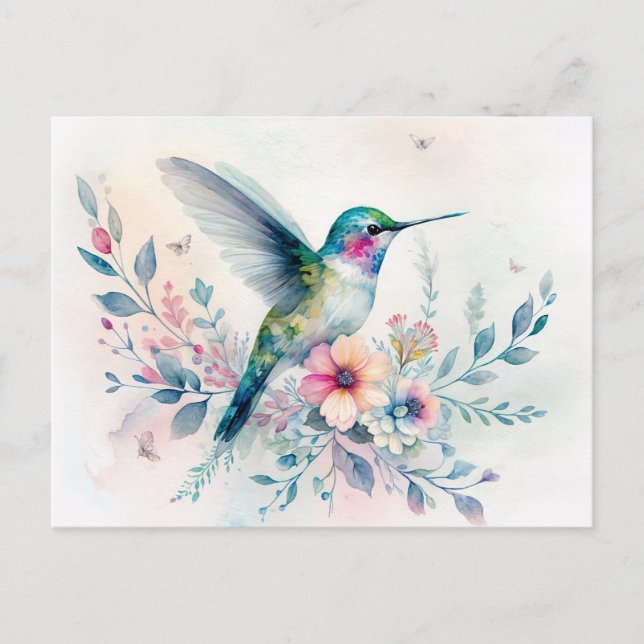 Carte postale Colibri et Fleur sauvage (Devant)