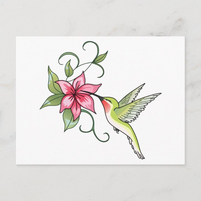 Carte Postale Colibri et fleurs (Devant)